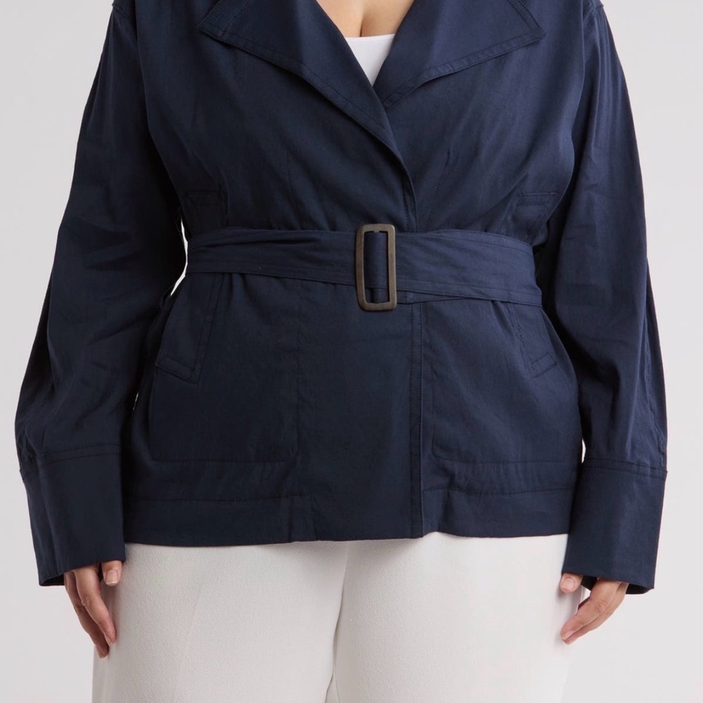 Vince Navy Blue Linen Blend Belted Utility Jacket Classic Nautical Women’s 2X